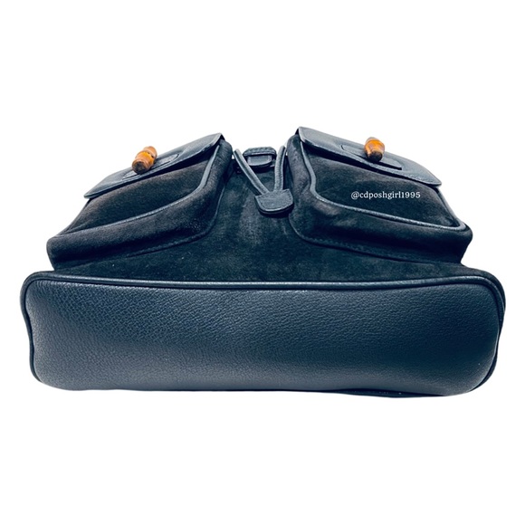 GUCCI by Tom Ford navy blue top Bamboo handle backpack suede Nubuck vintage 90s - Picture 7 of 16